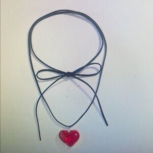 Elegant Black Necklace with Red Heart Pendant